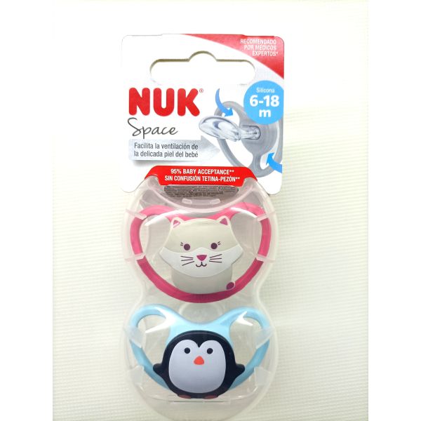 CHUPETE SILICONA NUK SPACE 18 - 36 MESES 2 UNIDA