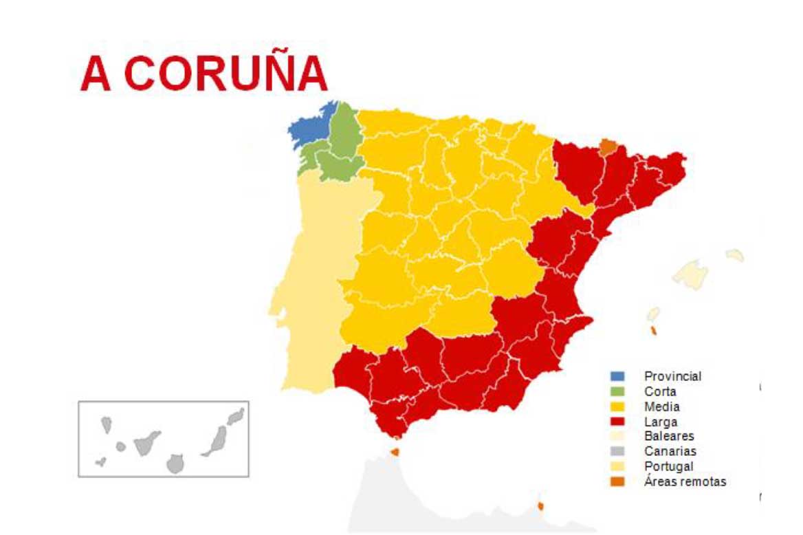 Zonas de destino para los envíos